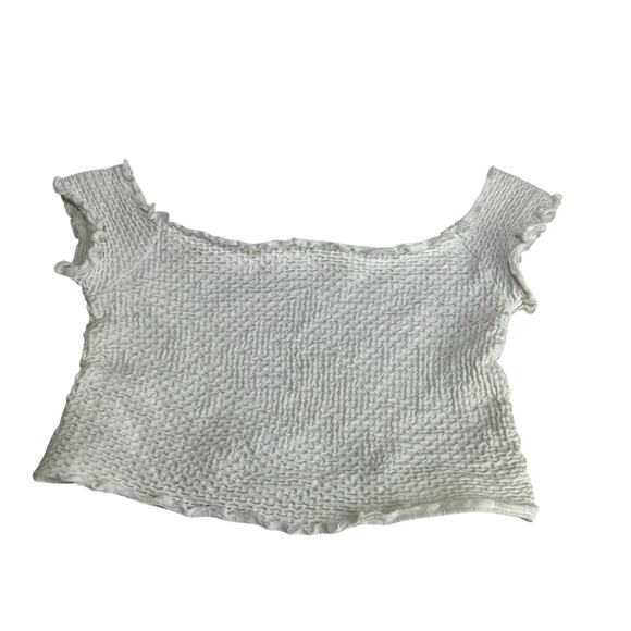 Intimately free People White Smocked Off Shoulder Crop Top Ruffle Hem Size S - Picture 2 of 3